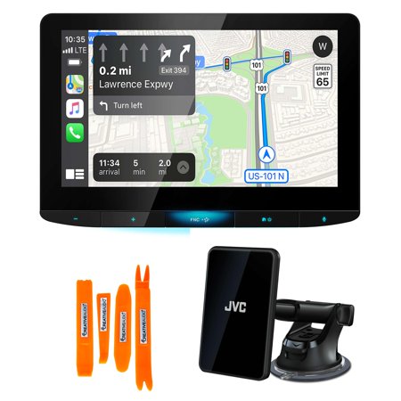 JVC KW-Z1000W 10.1" HD Receiver with Bluetooth, Wireless Android Auto & Wireless Apple CarPlay, Includes KS-GC10Q Qi Wireless Charging Magnetic Car Mount