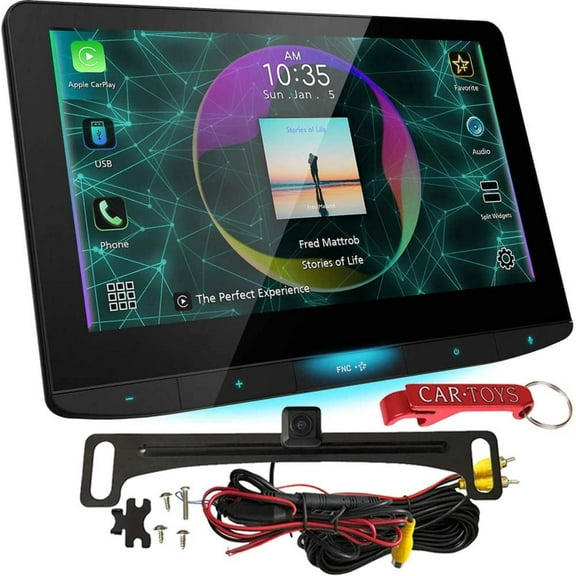 JVC KW-Z1000W Extra Large 10.1" Receiver Safe Driver's Bundle with Voxx HD Backup Camera. Double-DIN Stereo with Floating HD Display, Apple CarPlay, Android Auto, SiriusXM and Maestro Ready, Bluetoot