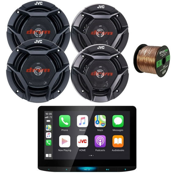 JVC KW-Z1000W HD Radio AM/FM USB Bluetooth Digital Media Hi-Def Monitor Receiver Bundle with 2x 6.75" 300W Max Shallow-Mount Car Speakers, 2x 6.5" 2-Way Coaxial 300W Automotive Speakers, Speaker Wire
