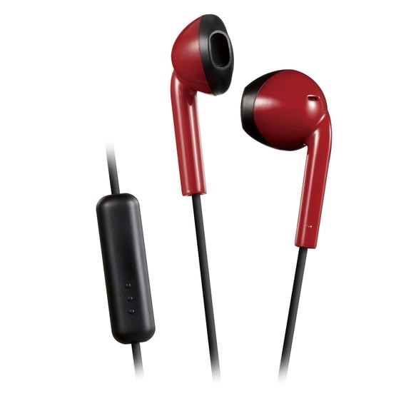 JVC Red and Black Sweat and Splash Proof Retro Earbuds with Microphone and Remote HAF19MRB