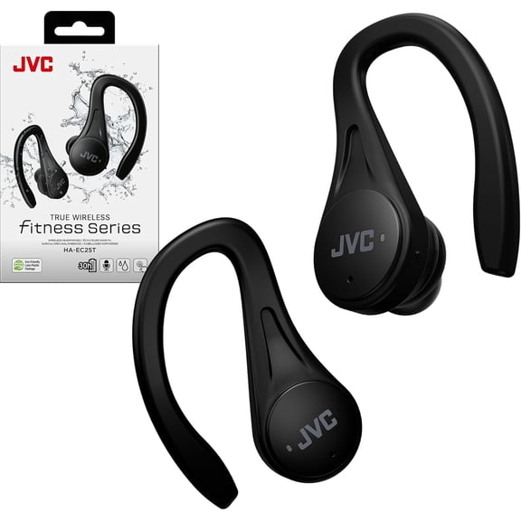 JVC Sport True Wireless Earbuds Headphones, Lightweight and Compact, Long Battery Life (up to 30 Hours), High Quality Sound with Neodymium Magnet Driver, Water Resistance (IPX5) - HAEC25TB (Black)