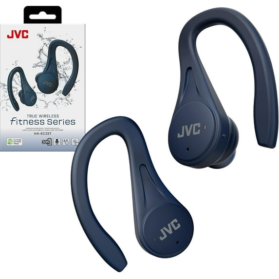 JVC Sport True Wireless Earbuds Headphones, Lightweight and Compact, Long Battery Life (up to 30 Hours), Sound with Neodymium Magnet Driver, Water Resistance (IPX5) - HAEC25TA (Blue)