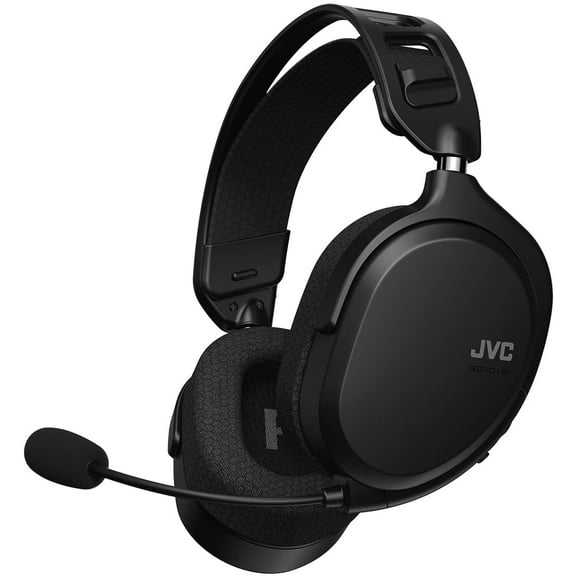 JVC Ultralight Gaming Headset for Superior Comfort, 2.4GHz Wireless Connection (Low Latency 40ms), 40mm Driver Unit, Detachable Microphone and Cable, Lightweight Design - GG01W (Black)