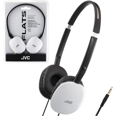 JVC Flats On-Ear Wired Headphones - HAS160W- Flat Foldable Design - 30mm Driver for Powerful Sound - Soft Ear-Pads for Comfort – Steel Headband - Lightweight & Portable