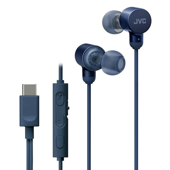 JVC Wired USB-C Earbuds - Noise Isolation - DAC - Hi-Res Audio - Built-in Mic with Mute - Comfortable Silicone Ear Tips - 3 Button Remote – Plug & Play - HAFR29UCA (blue)