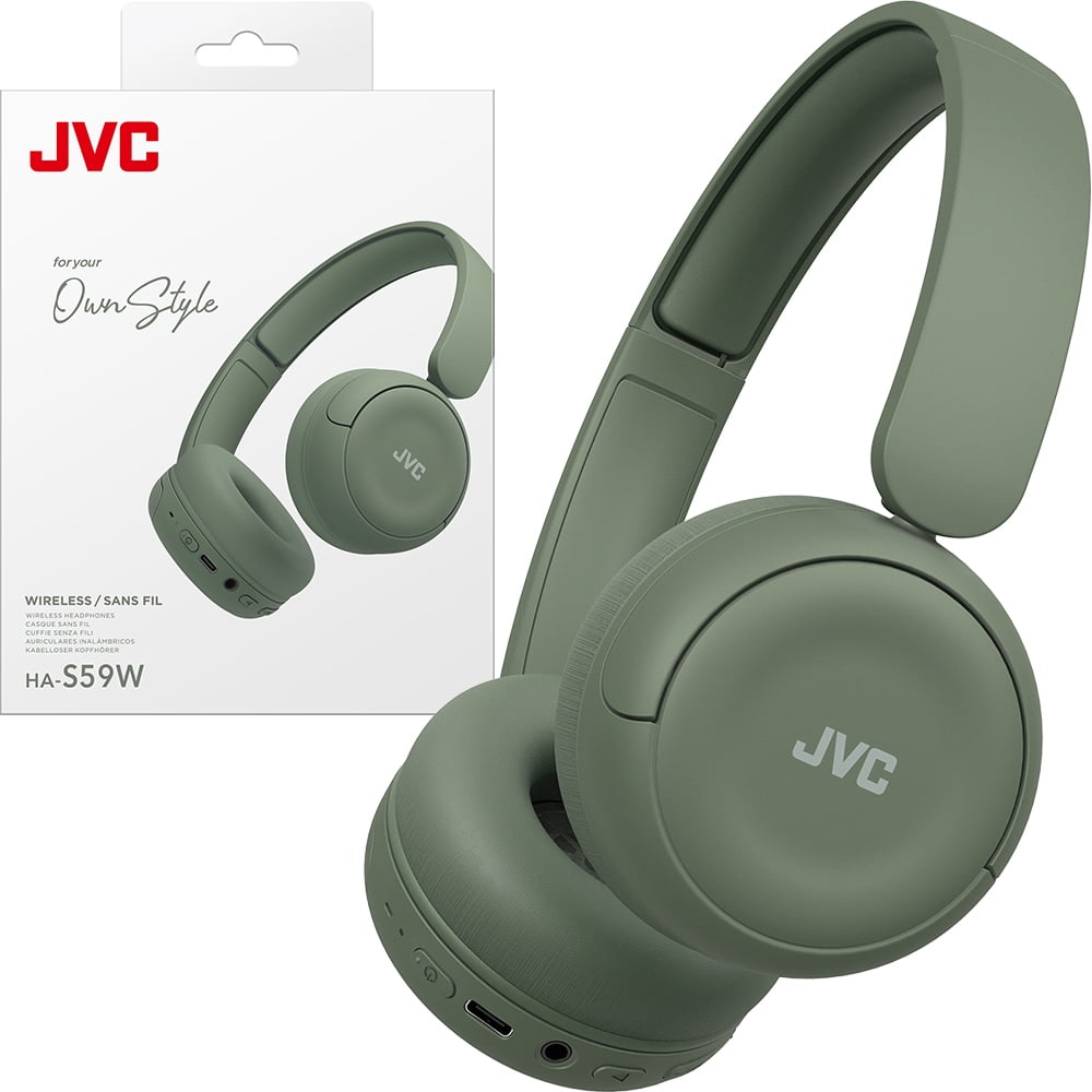 JVC Wireless Headphones with 50H Battery Life, Soft Cushions, Foldable Design, Bluetooth 5.3, Multipoint Connection, App EQ, Built-in Mic – Matte Green