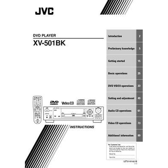 Instruction Manual ONLY for JVC XV-501BK DVD Player Owners Instruction Manual REPRINT