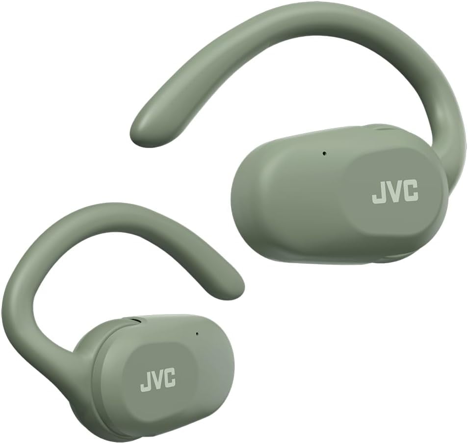 JVC nearphones Open Ear True Wireless Headphones with Pivot Motion Mechanism, 16mm Large Drivers Sound, Single Ear use, BT 5.4, Long Battery Life (up to 26 Hours) - HANP40TG (Green)