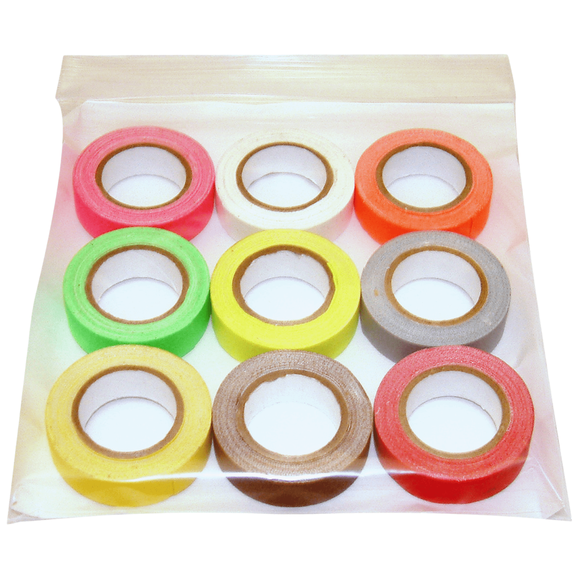 JVCC Mini Spike Tape Multi-Pack: 1/2 in. x 6 ft. / Assorted (Fluorescent Green, Fl. Orange, Fl. Pink, Fl. Yellow, Brown, Grey, Red, White, Yellow) 9 rolls [9 rolls/pack] [1 Rolls]