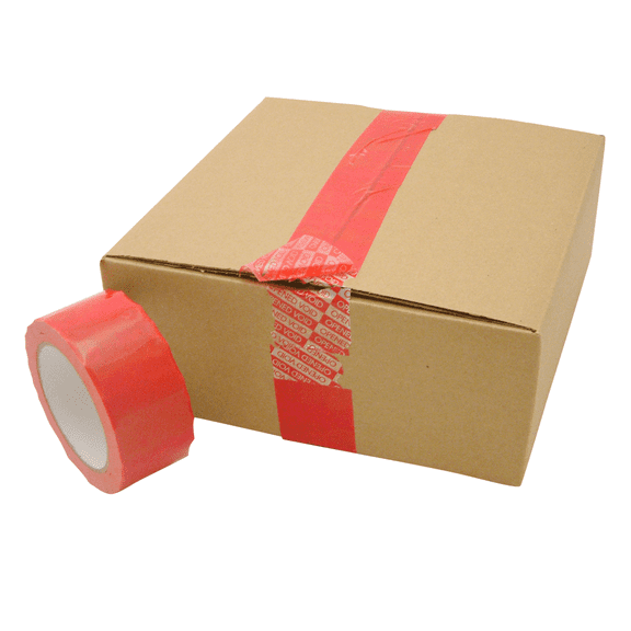 JVCC Tamper Evident Carton Sealing Tape [Instant Grab] (TEV-ST): 2 in. (48mm actual) x 55 yds. (Solid Red with "OPENED VOID" message if removed)