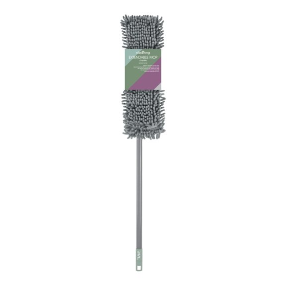 JVL Extendable Chenille Mop Flat Floor Cleaner with Long Handle Machine Washable Microfibre Cleaning Head Grey