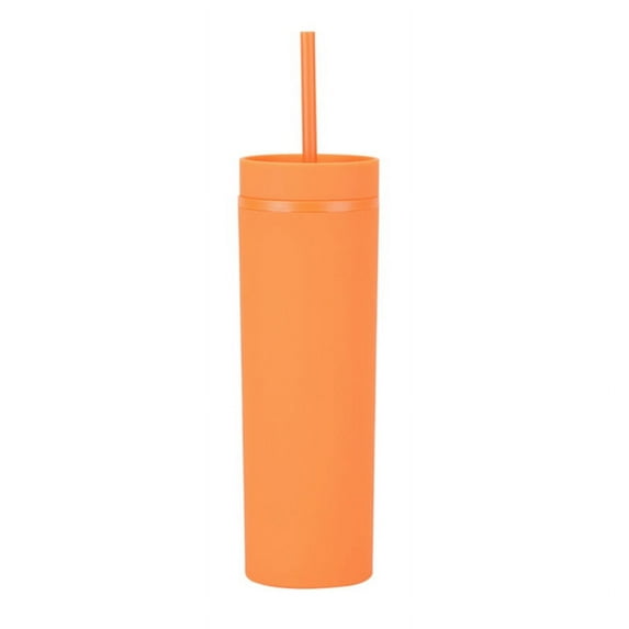 JVMU 16oz Tumbler with Lid and Straw Double Wall Plastic Straight Cup BPA Free DIY Gifts, Orange