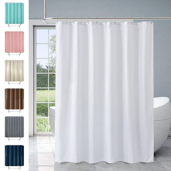 JVMU Bathroom Shower Curtain Polyester Solid Color Waterproof 72 x 72 Inch Hooks Included, White