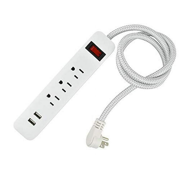 J.VOLT 1623 Power Strip with USB Ports, 3 Outlet Power Surge Protector, 2 USB Charging (2.1A) Ports, 3? Extension Cord with Switch, ETL Listed, White
