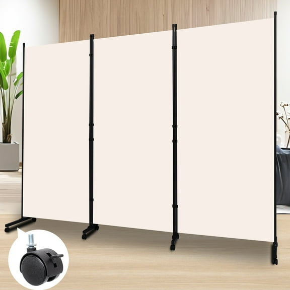 JVVMNJLK Room Divider, for Home and Office, Beige, 3 Panel, 6FT Movable, with Wheels, Opaque Fabric