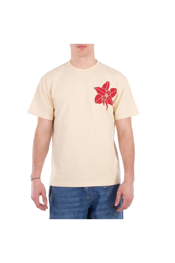 JW Anderson Crew Neck Floral-Print Organic Cotton T-Shirt, Size X-Large