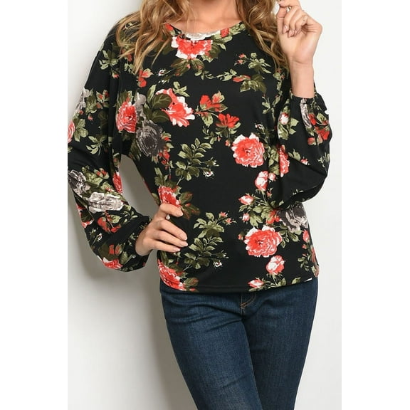 JW DESIGNS Floral Long Wide Sleeve Top (Small)