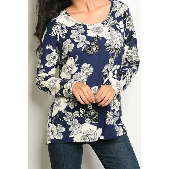 JW DESIGNS Floral Scoop Neck Long Sleeve Top (Small)