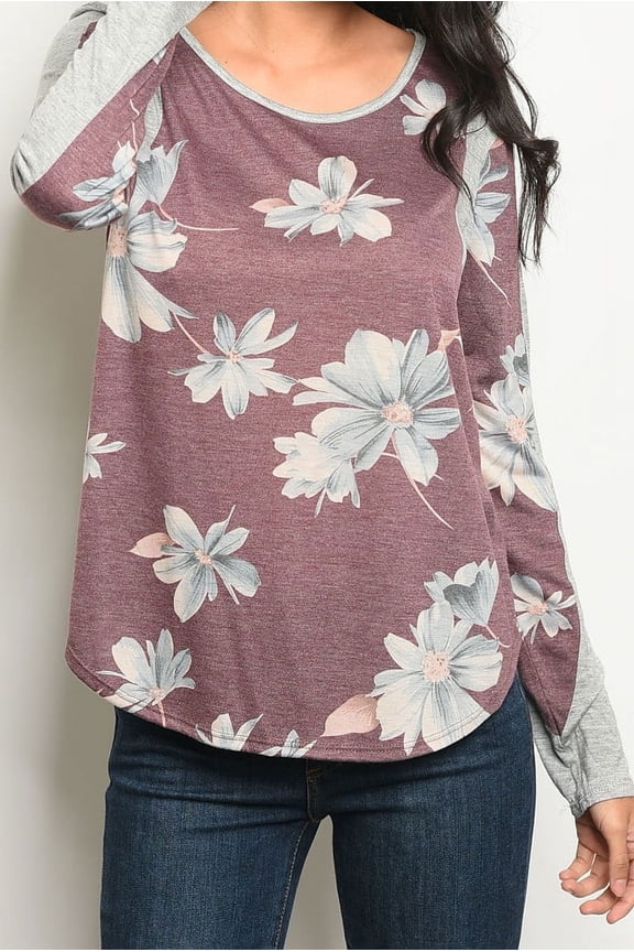 JW DESIGNS Long Sleeve Floral Blocked Top (Small)