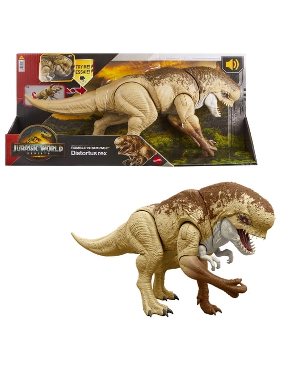Rebirth Distortus Rex Action Figure, 22 Inch Rumble N Rampage Dinosaur Toy, 2 Attacks
