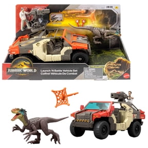 Jurassic World Rebirth Launch N Battle Vehicle with 1 Human & 1 Raptor Figure, Turret & Projectiles