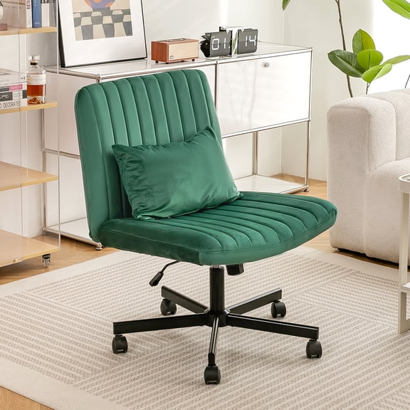 JW Home Furniture Criss Cross Armless Desk Chair with Wheels, Adjustable Swivel Home Office Chair, Green Altay Velvet