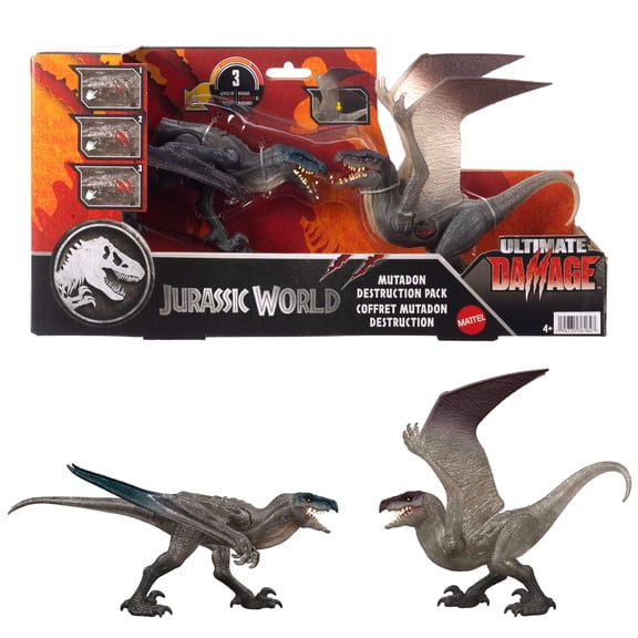 Jurassic World Rebirth Mutadon Destruction Pack, 2 Dinosaur Toys, Damage & Wing Flap Features
