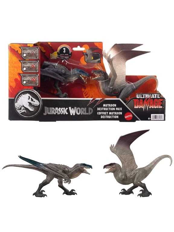 Rebirth Mutadon Destruction Pack, 2 Dinosaur Toys, Damage & Wing Flap Features