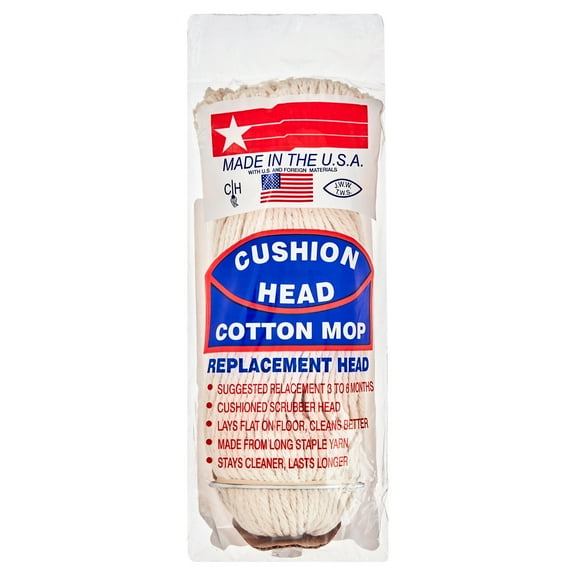 JW Manufacturing Cushion Head Cotton Mop Replacement Head, 1 head