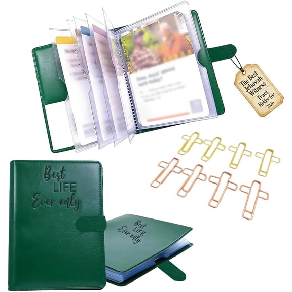 JW Ministry Organizer Tract Holder, Field Service Organizer for Jehovah's Witness Supplies, Soft Leather Tract Wallet with Multiple Compartments for Booklets, Cards & Invitations(green)Q