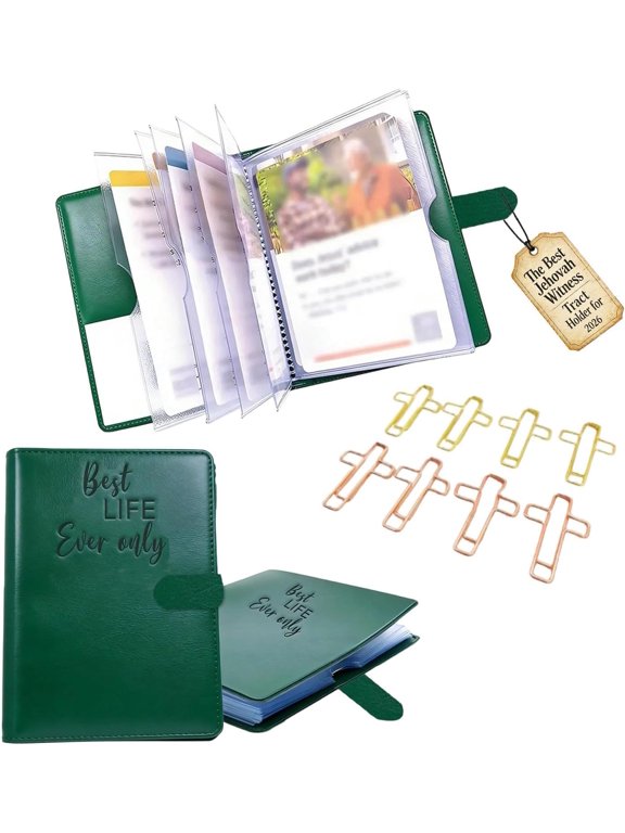 JW Ministry Organizer Tract Holder, Field Service Organizer for Jehovah's Witness Supplies, Soft Leather Tract Wallet with Multiple Compartments for Booklets, Cards & Invitations(green)Q
