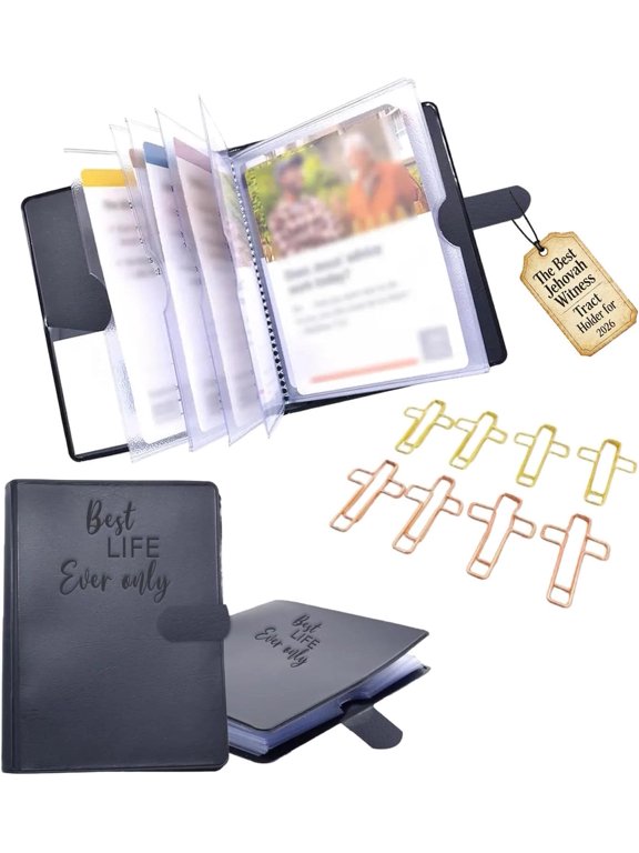 JW Ministry Organizer Tract Holder, Field Service Organizer for Jehovah's Witness Supplies, Soft Leather Tract Wallet with Multiple Compartments for Booklets, Cards & Invitations(black)Q