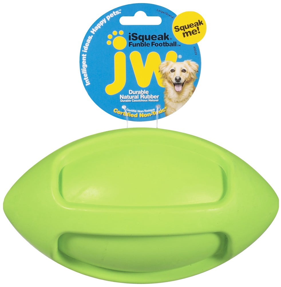 JW iSqueak Funble Football Squeaker Ball Dog toy, Assorted, Large, Pack of 1