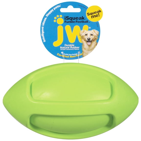 JW iSqueak Funble Football Squeaker Ball Dog toy, Assorted, Large, Pack of 1