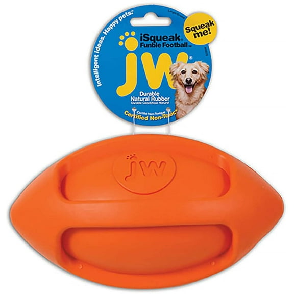 JW iSqueak Funble Football Squeaker Ball Dog toy, Assorted, Large, Pack of 1
