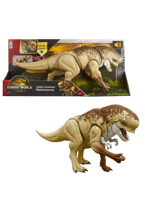 Rebirth Distortus Rex Action Figure, 22 Inch Rumble N Rampage Dinosaur Toy, 2 Attacks