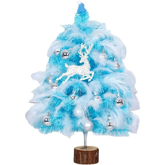 JWAKHMP Blue Feather Christmas Tree Mini Decoration Cedar Desktop Tabletop Ornament