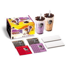 JWAY Instant Boba Bubble Tea Kit 8 Servings, 4 Taro & 4 Classic Milk Tea Variety Pack with Authentic Brown Sugar Tapioca Pearls, Ready In Under 1 Minute, Paper Straws Included, Boba Party Gift Set