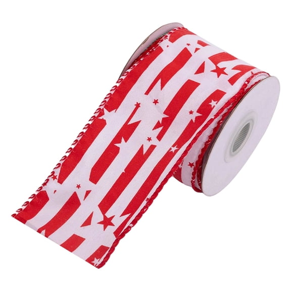 JWCJ 2.5 Inch x 15Ft Patriotic Wired Ribbon, Red White Star Stripe Fabric Ribbon, Wired Edge Craft Ribbon for 4th of July, Independence Day, Memorial Day, Wreaths, Bows, Gift Wrapping, Home Decor
