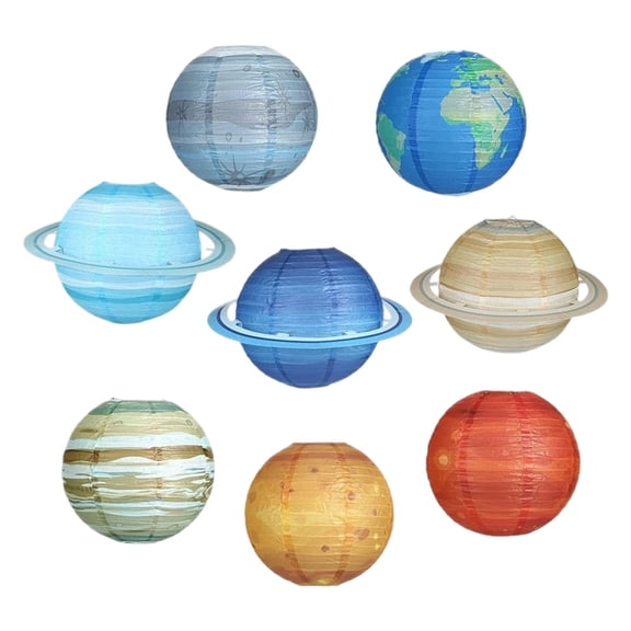 JWCJ 8 Piece Paper Lantern Set, Planet Paper Lanterns Party Decorations, Easy to Assemble, for Science Fair Decorations and Space Themed Party Decorations
