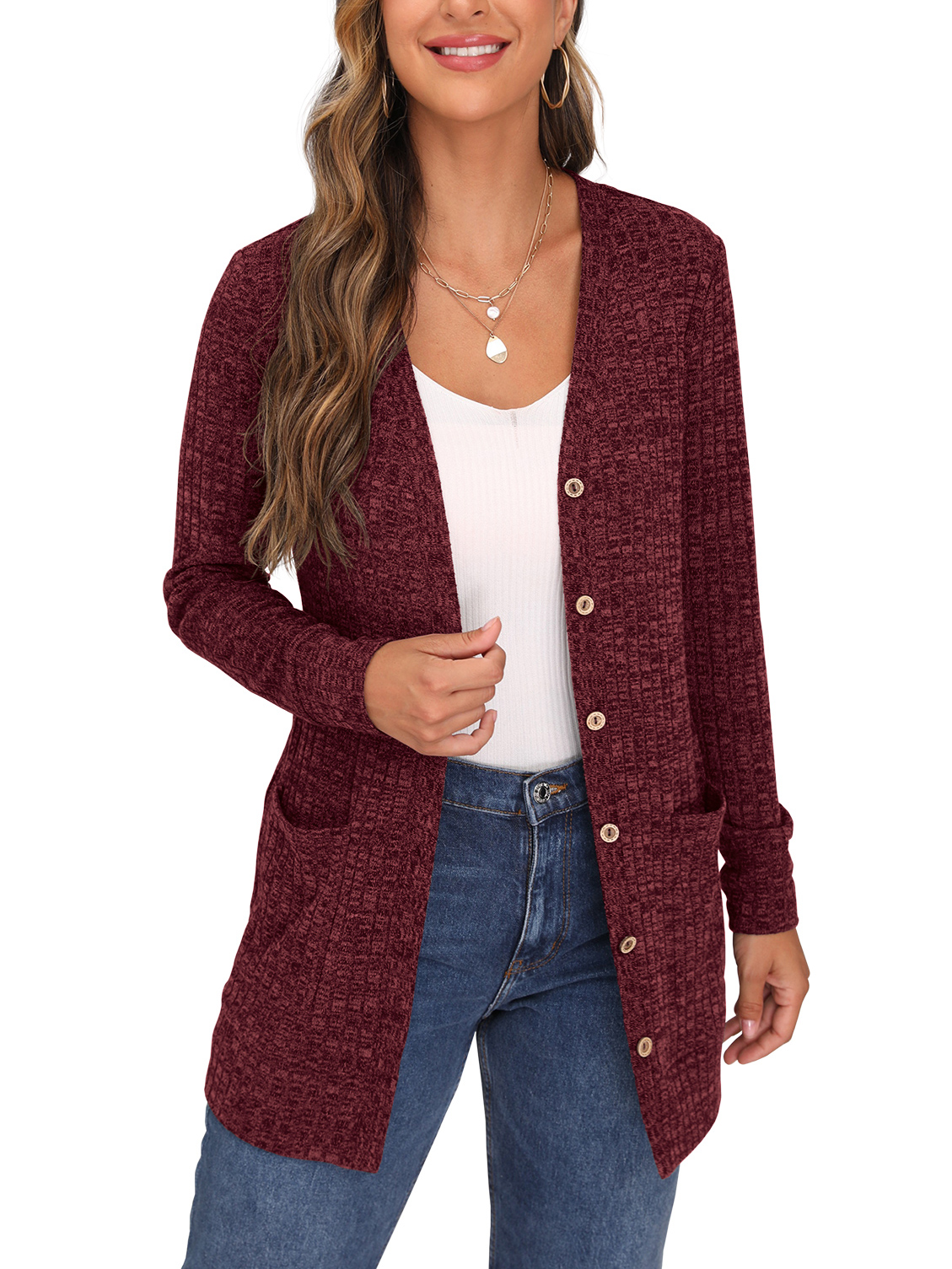 JJ Perfection Women's Solid Knit Open Front Cardigan With Pockets (Plus ...