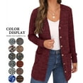 thumbnail image 1 of JWD Burgundy Open Front Cardigan for Women Button Down Long Sleeve Draped Sweater Outerwear with Pocket, 1 of 9