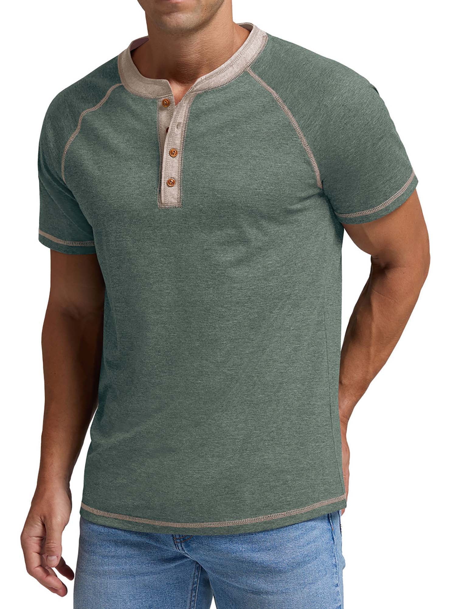 TrendAura Men's Slim Fit Henley T Shirt Soft Knit Short Sleeve Casual Everyday Style