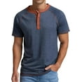 thumbnail image 1 of JWD Classic henley style Three button henley closure, Mens Henley Short Sleeve T-Shirt Cotton Casual Shirt Mens ShirtsSummer Daily T-Shirts Navy Blue L, 1 of 7
