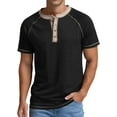 thumbnail image 1 of JWD Classic henley style Three button henley closure, Mens Henley Short Sleeve T-Shirt Cotton Casual Shirt Mens ShirtsSummer Daily T-Shirts Black XL, 1 of 6