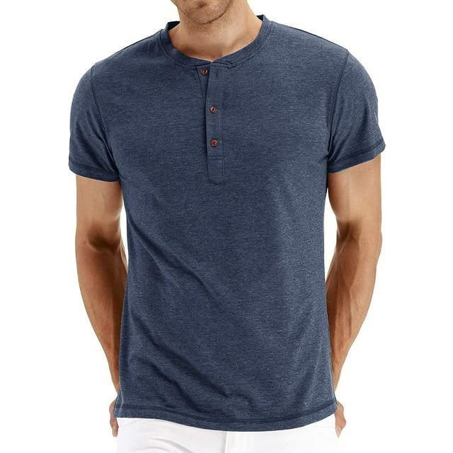 JWD Classic Henley Style Men's Short Sleeve T-Shirt, Three Button ...