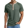 thumbnail image 1 of JWD Classic henley style Three button henley closure, Mens Henley Short Sleeve T-Shirt Cotton Casual Shirt Mens ShirtsSummer Daily T-Shirts Green XL, 1 of 7