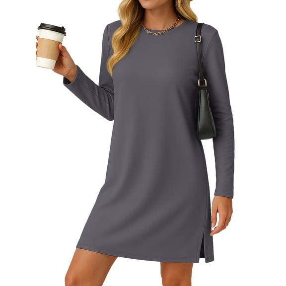 JWD Women's Long-Sleeve Casual Dress - Cozy Fall Fashion for Travel Airport Dark Gray XL