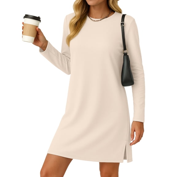 JWD Women's Long-Sleeve Casual Dress - Cozy Fall Fashion for Travel Airport Apricot XL