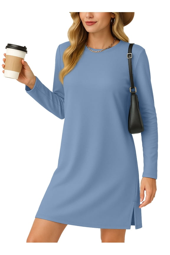 Dresses for Women Casual Long Sleeve Dress Fall Cozy Travel Airport Outfits Haze Blue XL